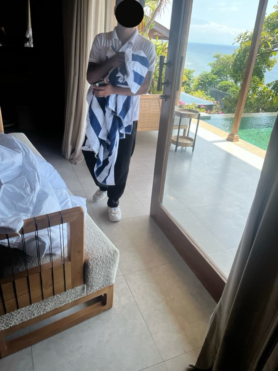 Housekeeping staff cleaning with outdoor shoes on
